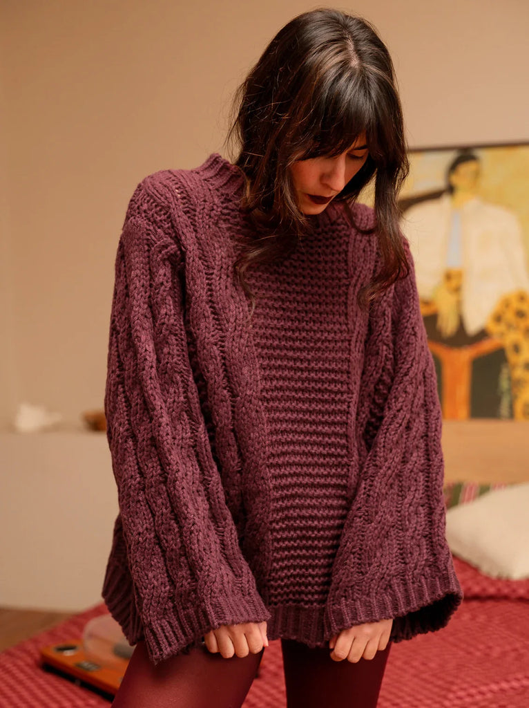 Serenata Sweater — Plum knit on model — MYFASHIONFRUIT