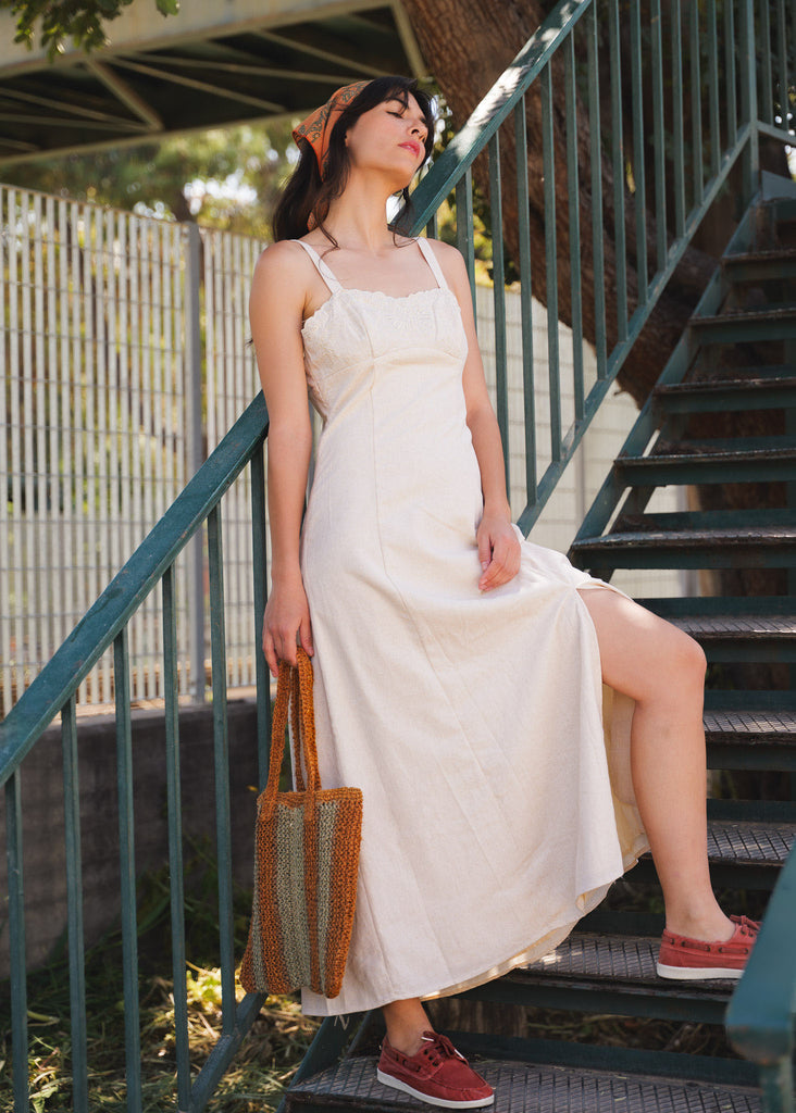 Adriana Dress — Cream dress on model — MYFASHIONFRUIT