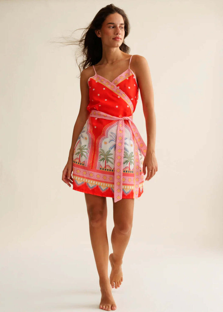Delfina Dress — Red star print mini dress on model — MYFASHIONFRUIT
