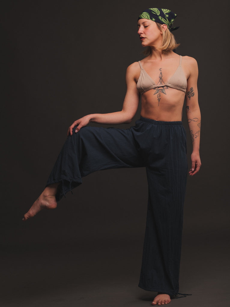 Almyra Pants — Navy ribbed on model — MYFASHIONFRUIT