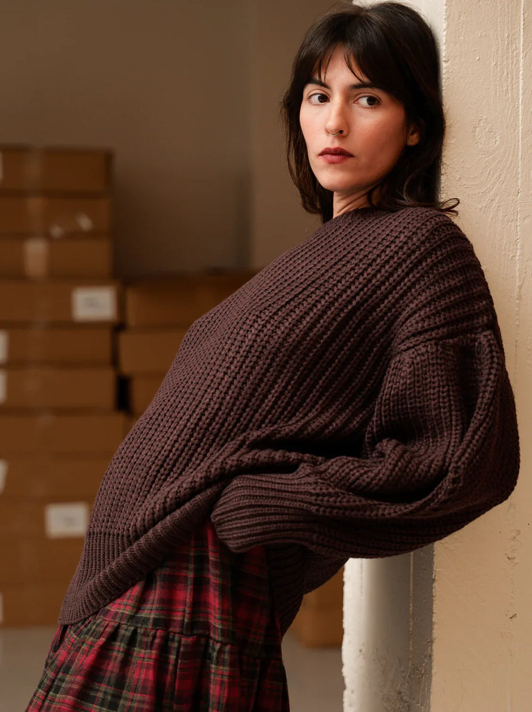 Margaux Sweater — Brown knit sweater on model — MYFASHIONFRUIT