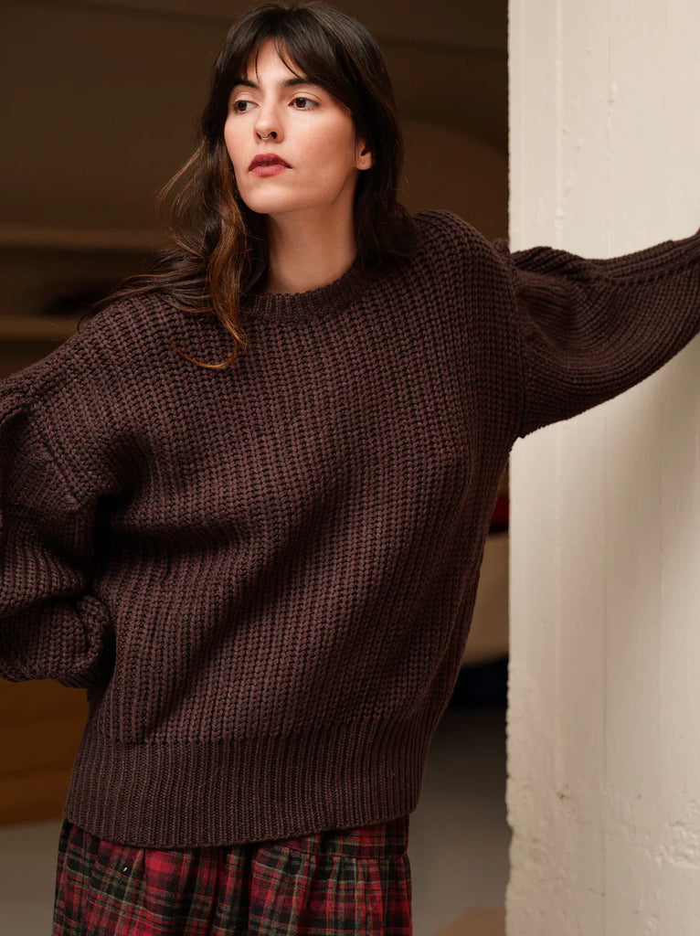 Margaux Sweater — Brown knit on model — MYFASHIONFRUIT