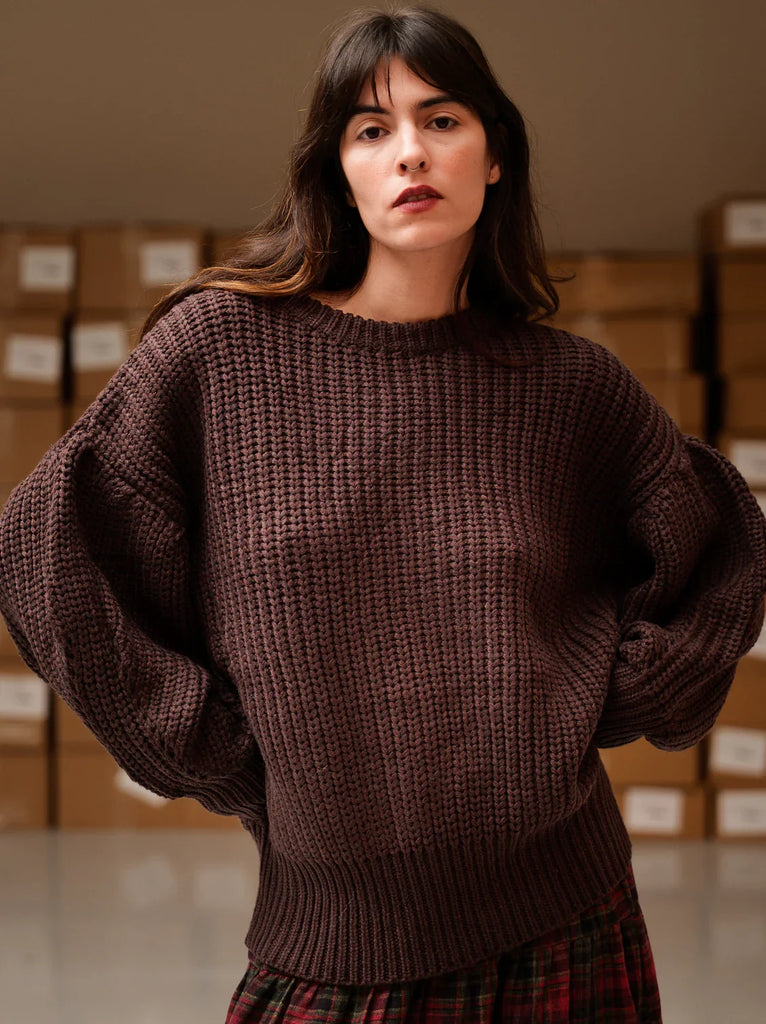 Margaux Sweater — Brown knit on model — MYFASHIONFRUIT