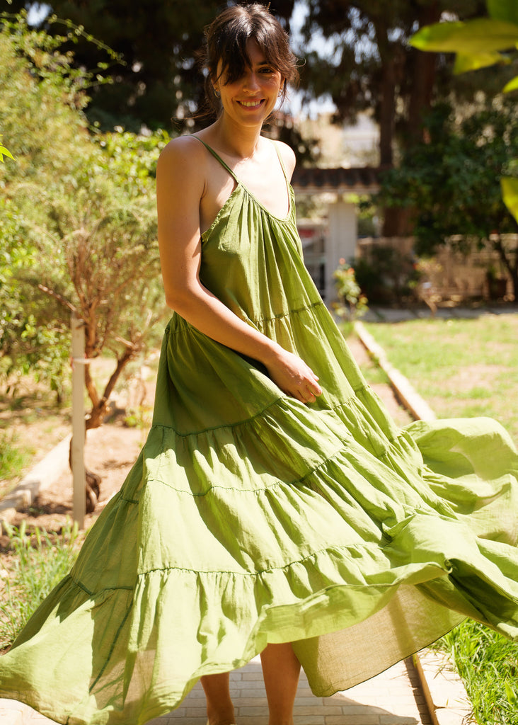 Hannah Dress — green tiered dress on model — MYFASHIONFRUIT