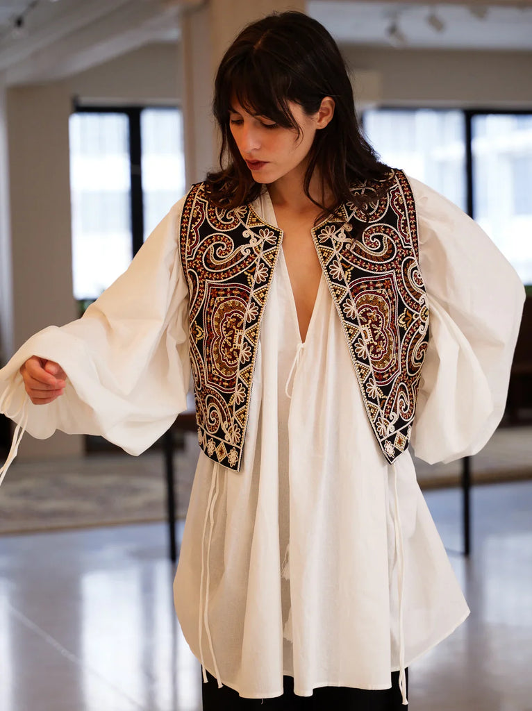 Daphne Vest — Vest with embroidery on model — MYFASHIONFRUIT