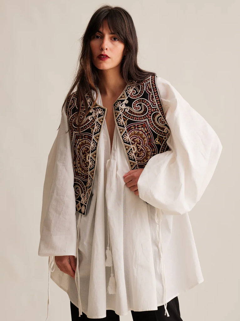 Daphne Vest — Embroidered vest on model — MYFASHIONFRUIT