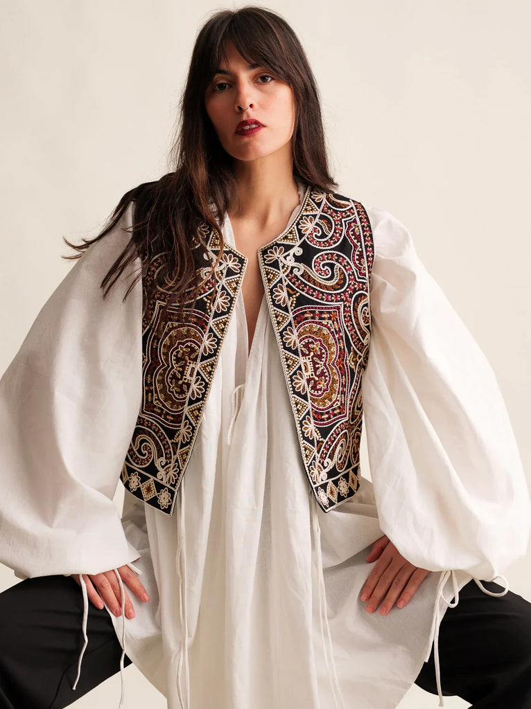 Daphne Vest — Embroidered vest on model — MYFASHIONFRUIT