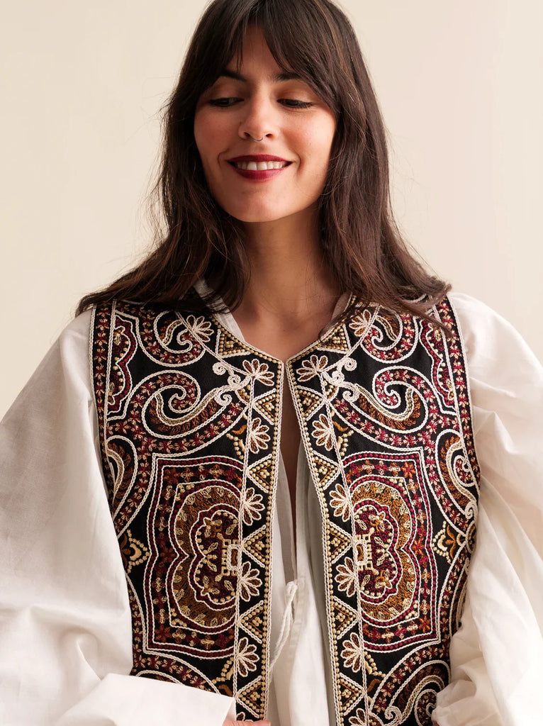 Daphne Vest — Embroidered vest on model — MYFASHIONFRUIT