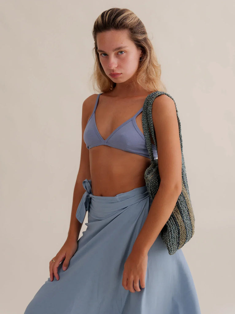 Crochet Striped Bag — On model with blue set — MYFASHIONFRUIT