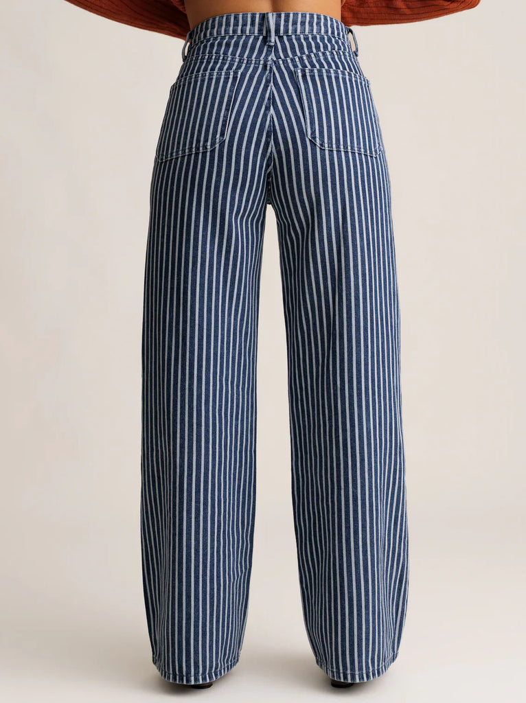 Roxy Jeans — back view, blue/white stripes, on model — MYFASHIONFRUIT