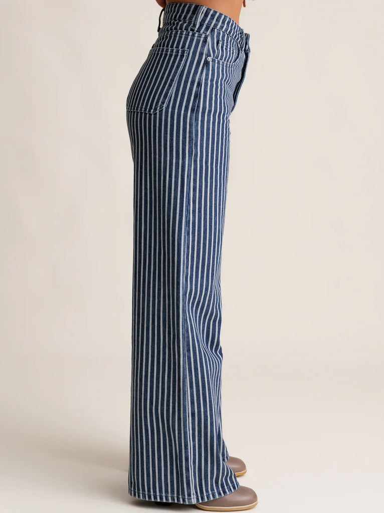 Roxy Jeans — blue striped on model — MYFASHIONFRUIT