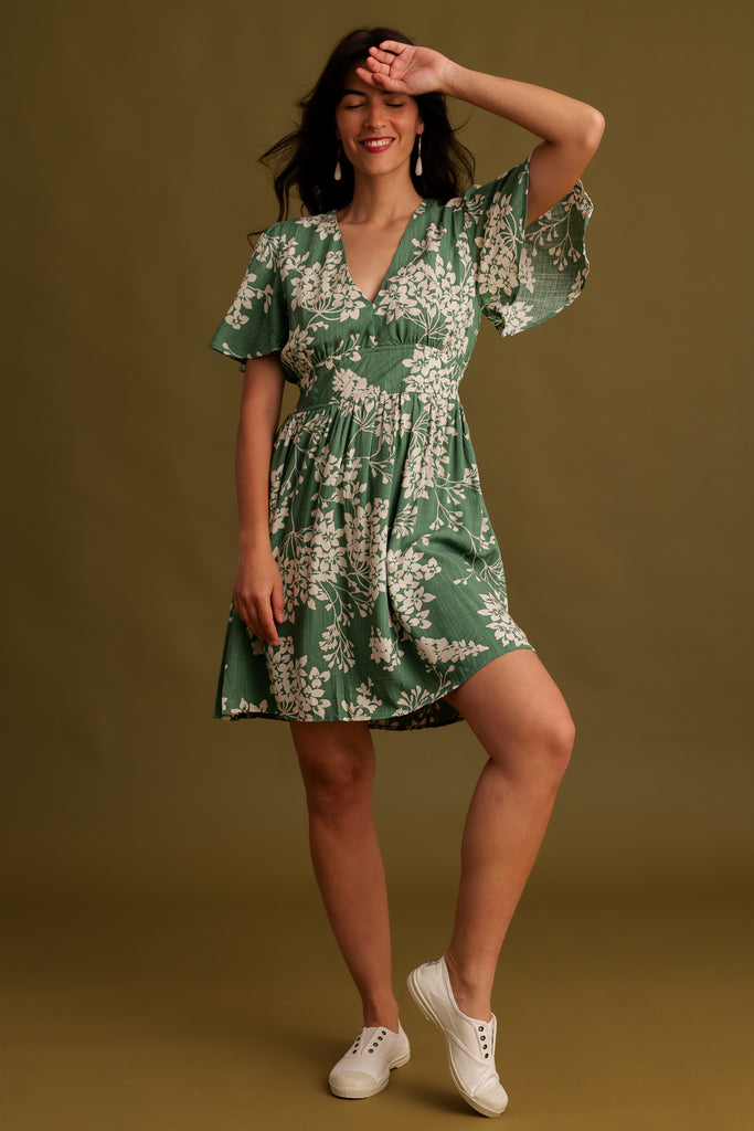 Yuzu Dress — Green floral dress on model — MYFASHIONFRUIT