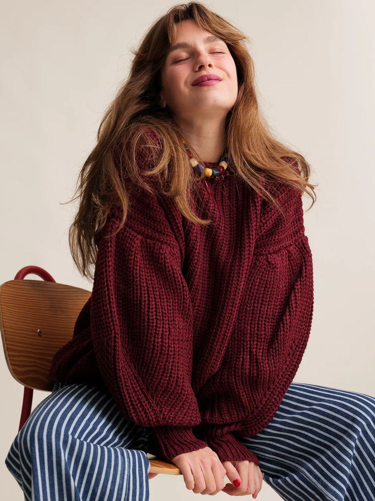 Margaux Sweater — Burgundy knit sweater on model — MYFASHIONFRUIT