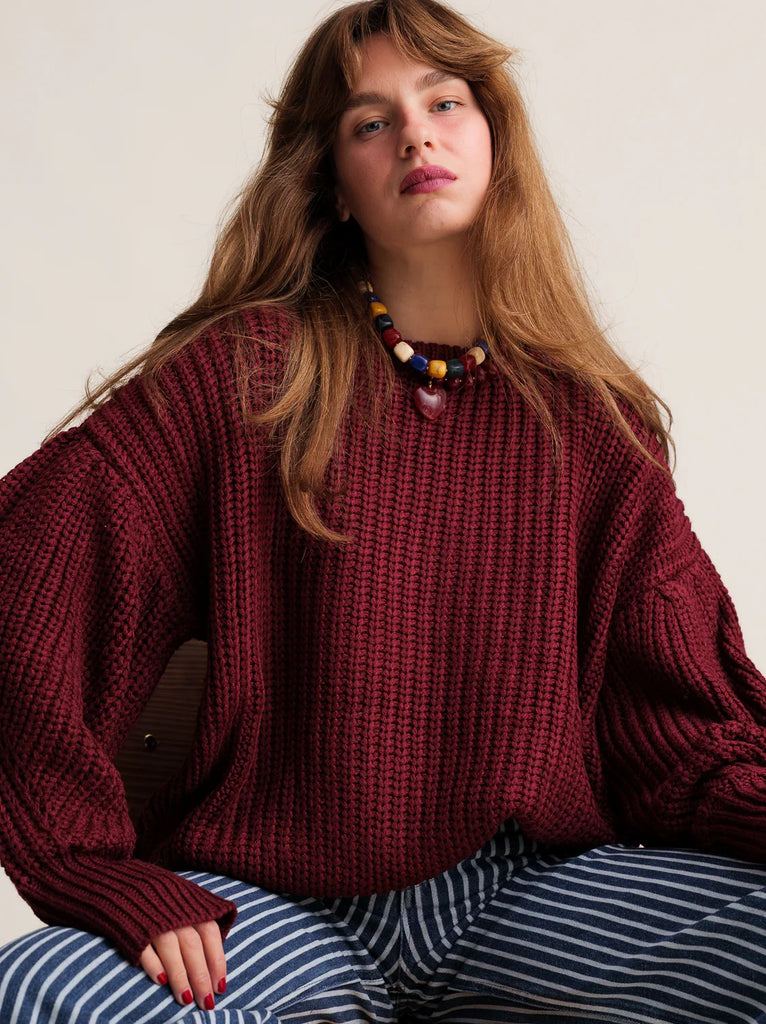Margaux Sweater — Burgundy knit on model — MYFASHIONFRUIT