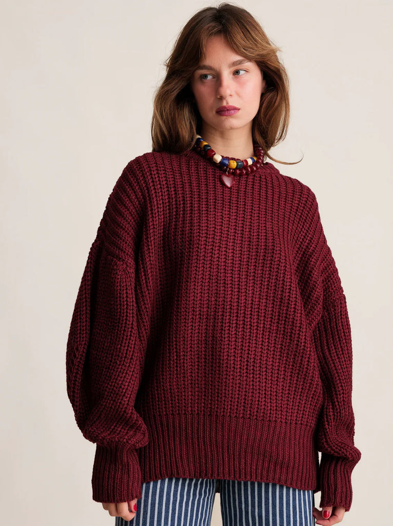 Margaux Sweater — Burgundy knit sweater on model — MYFASHIONFRUIT