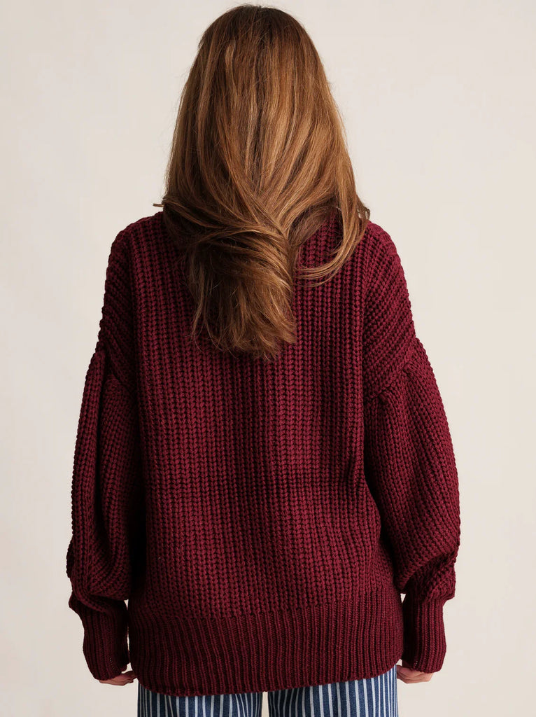 Margaux Sweater — Burgundy knit on model, back view — MYFASHIONFRUIT