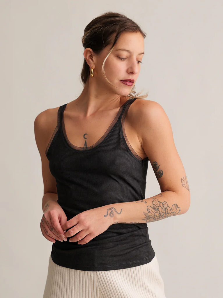 Karole Top — Black ribbed tank top on model — MYFASHIONFRUIT