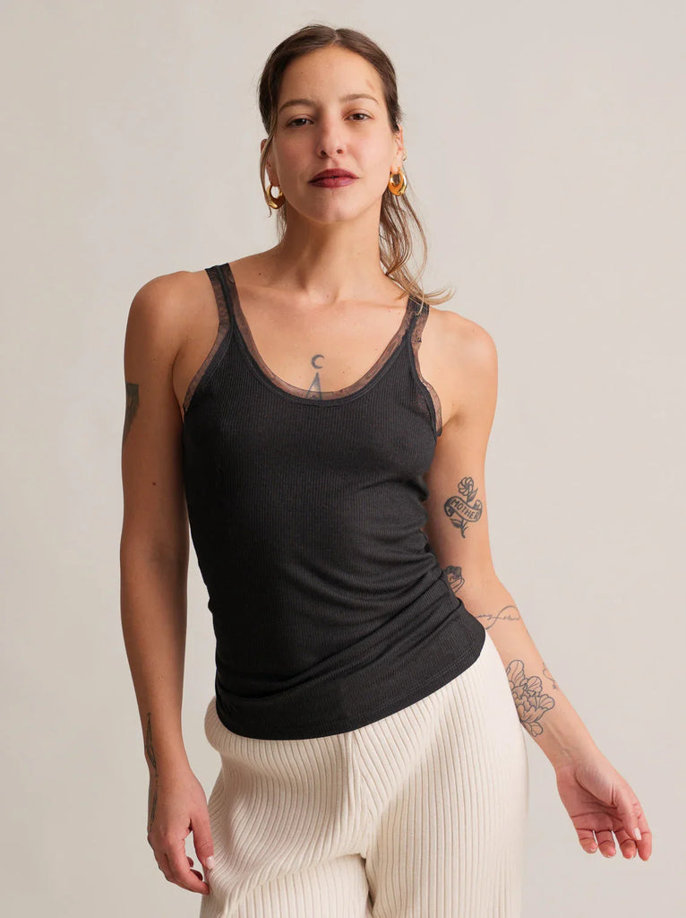 Karole Top — Black ribbed tank top on model — MYFASHIONFRUIT