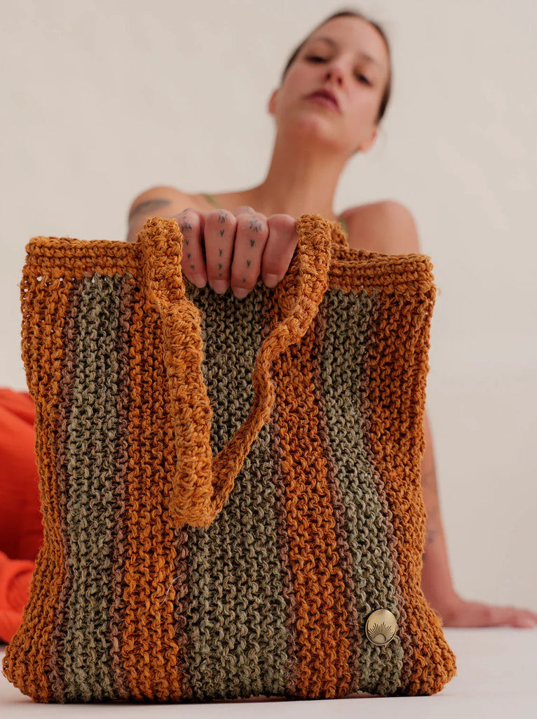 Crochet Striped Bag — Crochet bag on model — MYFASHIONFRUIT