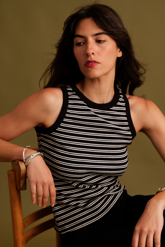 Panda Tank Top — Striped tank top on model — MYFASHIONFRUIT