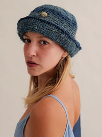 Crochet Hat - Azul — blue crochet hat on model — MYFASHIONFRUIT