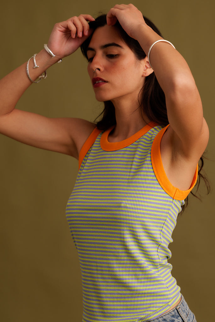 Ray Tank Top — Striped top on model — MYFASHIONFRUIT