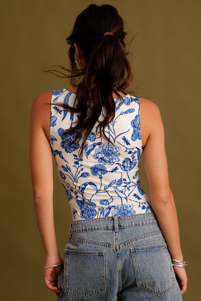 Azelle Bodysuit — Floral bodysuit on model, back view — MYFASHIONFRUIT