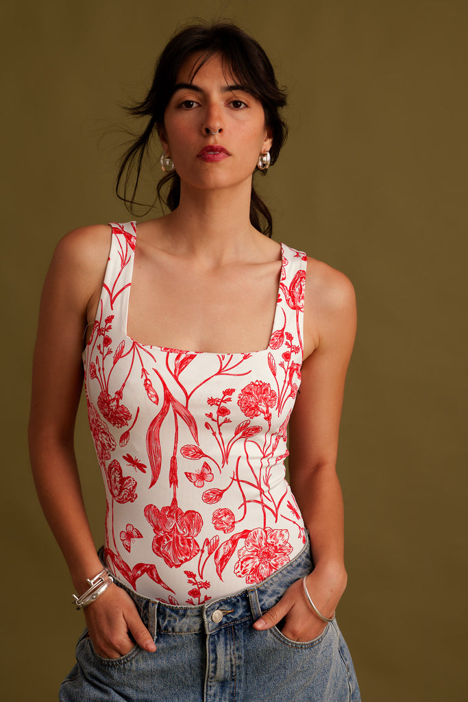 Azelle Bodysuit — Floral print on model — MYFASHIONFRUIT
