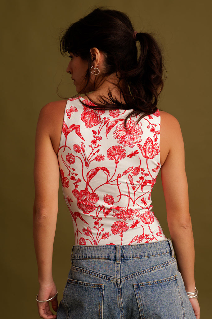 Azelle Bodysuit — Floral print on model from behind — MYFASHIONFRUIT