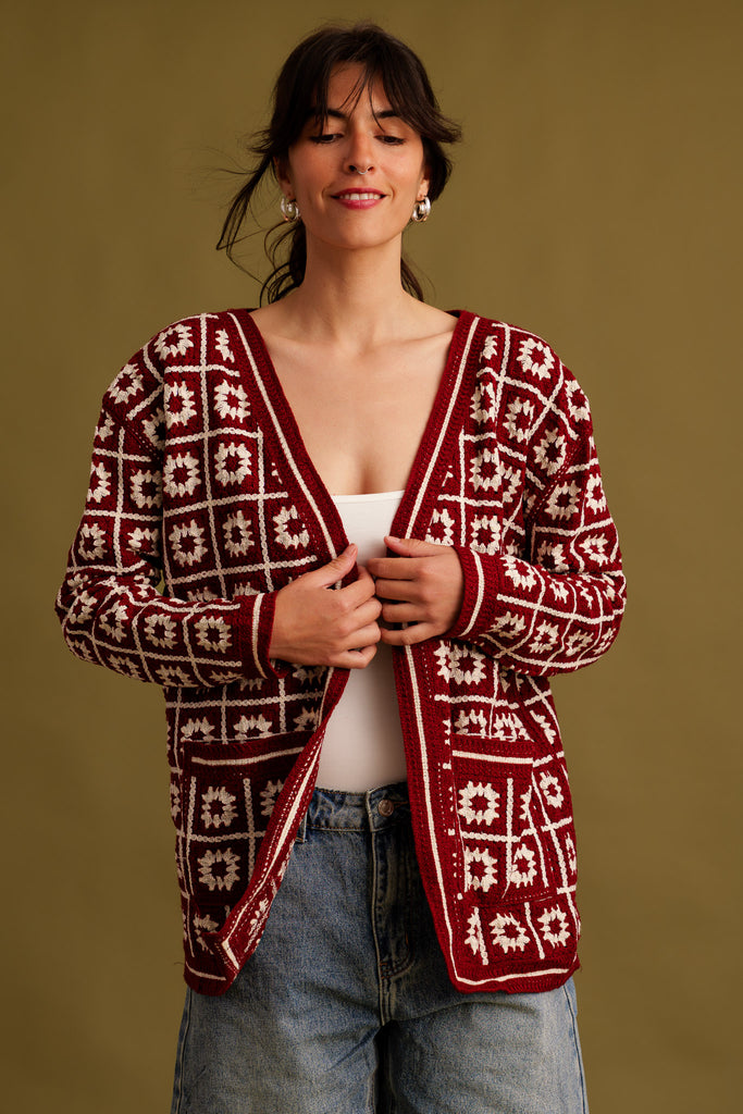 Suzon Cardigan — Crocheted cardigan on model — MYFASHIONFRUIT