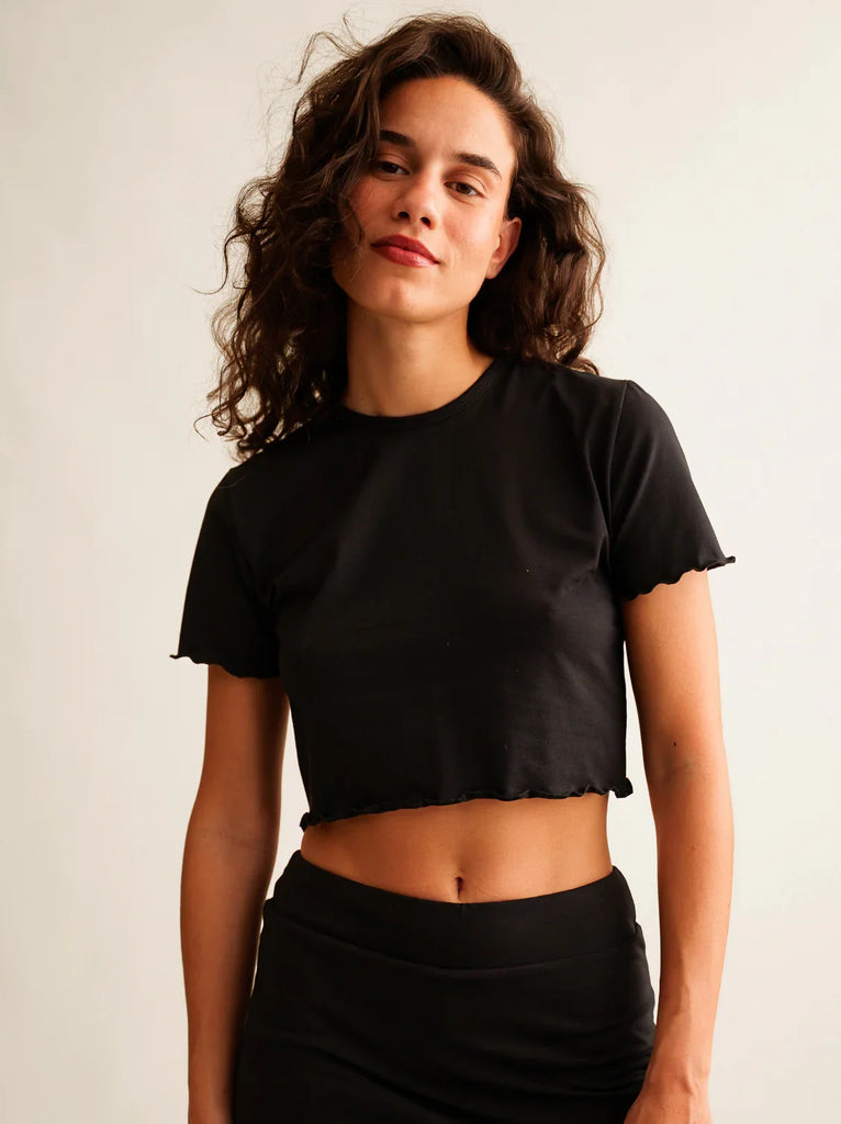 Rachel Baby Tee — Black on model — MYFASHIONFRUIT