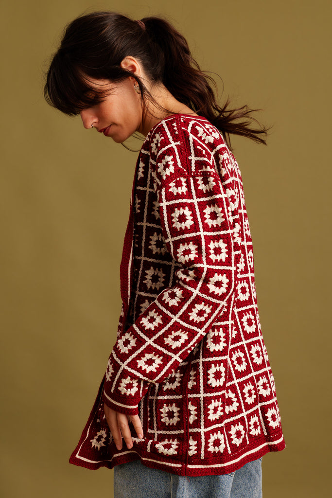Suzon Cardigan — Crochet knit cardigan on model — MYFASHIONFRUIT