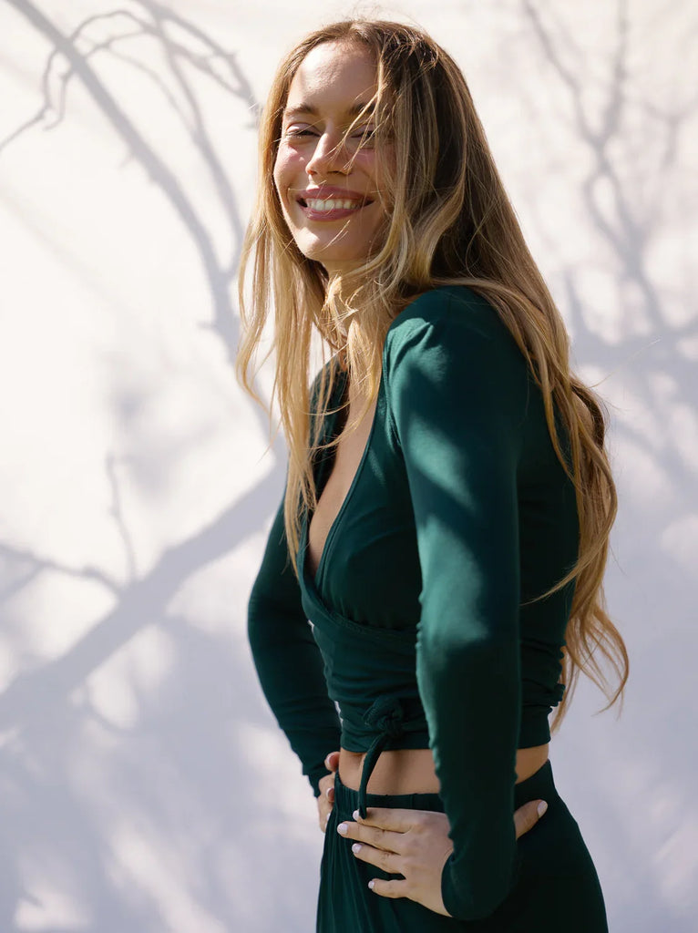 Lullaby Cardi — Green top on model — MYFASHIONFRUIT