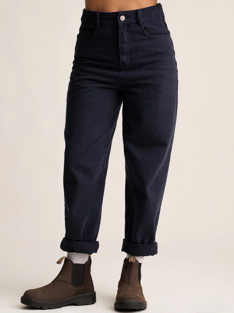 Indiana Jeans — Navy denim on model with brown boots — MYFASHIONFRUIT