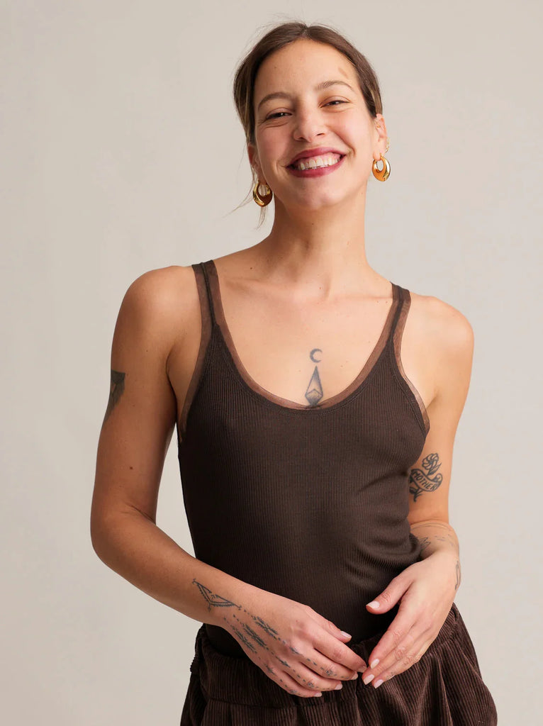 Karole Top — Brown ribbed tank top on model — MYFASHIONFRUIT