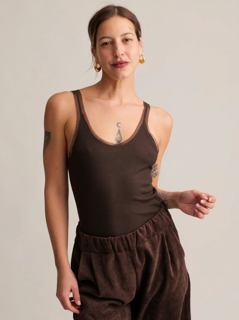 Karole Top — Brown ribbed top on model — MYFASHIONFRUIT
