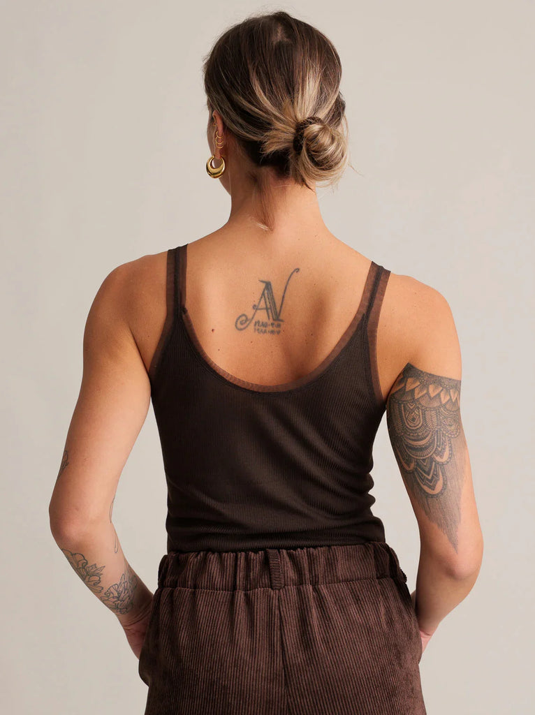 Karole Top — Brown ribbed top on model, back view — MYFASHIONFRUIT