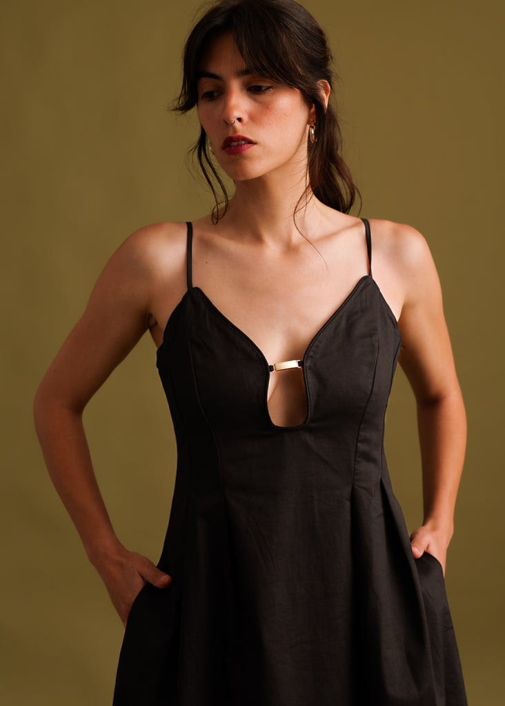 Erin Dress — Black dress on model, with thin straps — MYFASHIONFRUIT