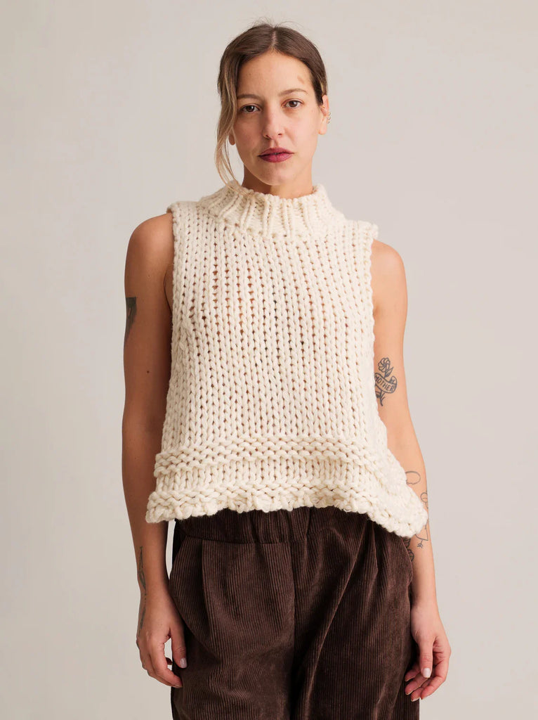 Christie Jumper Vest — cream chunky knit vest on model — MYFASHIONFRUIT