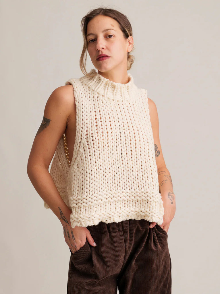 Christie Jumper Vest — Cream chunky knit vest on model — MYFASHIONFRUIT