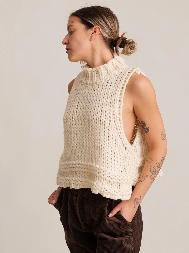 Christie Jumper Vest — cream chunky knit on model — MYFASHIONFRUIT