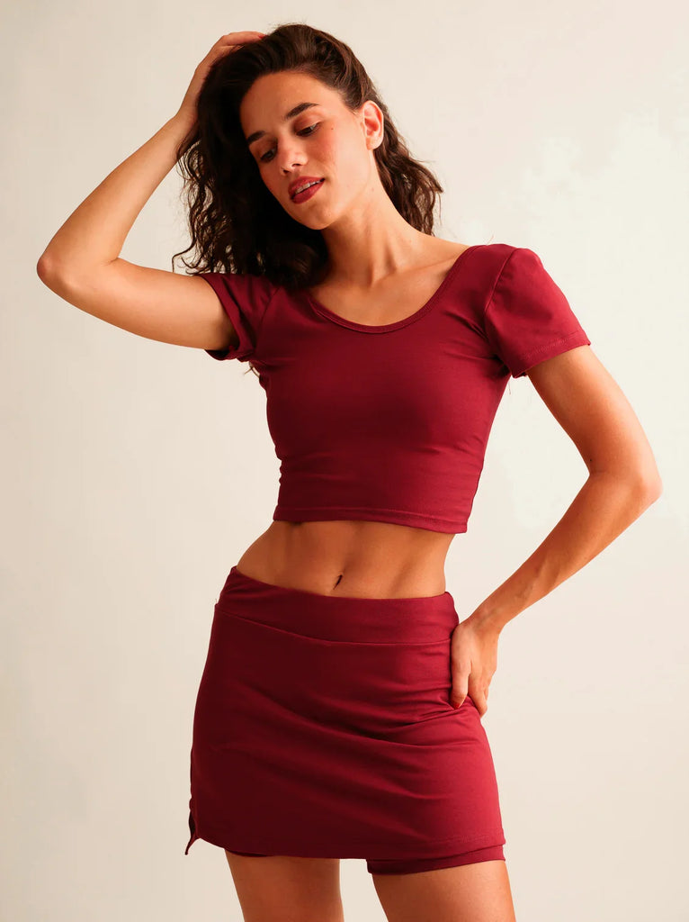 Madison Skirt — Maroon skirt on model — MYFASHIONFRUIT