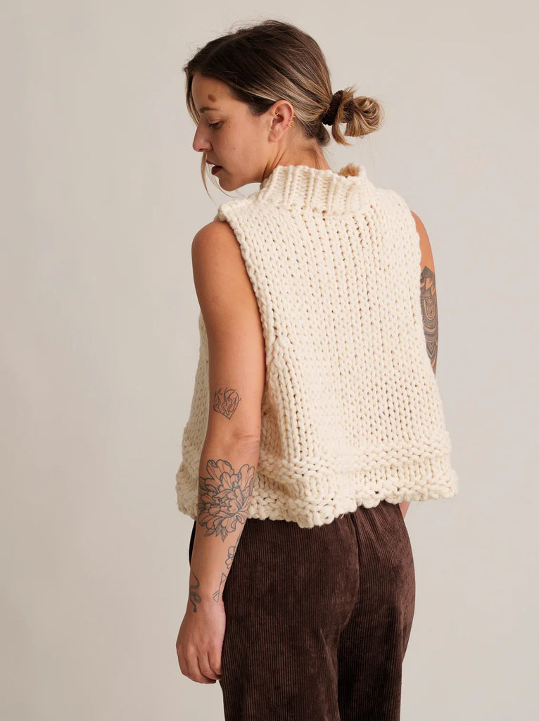 Christie Jumper Vest — On model, cream knit, high neck — MYFASHIONFRUIT