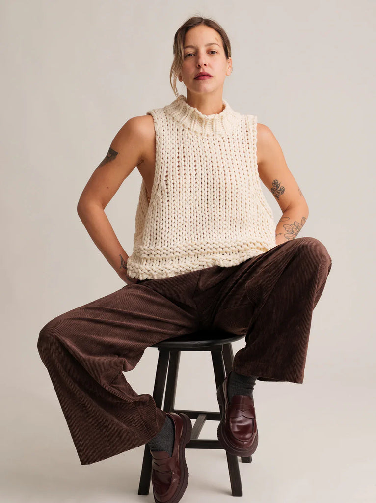 Christie Jumper Vest — Cream knit vest on model — MYFASHIONFRUIT