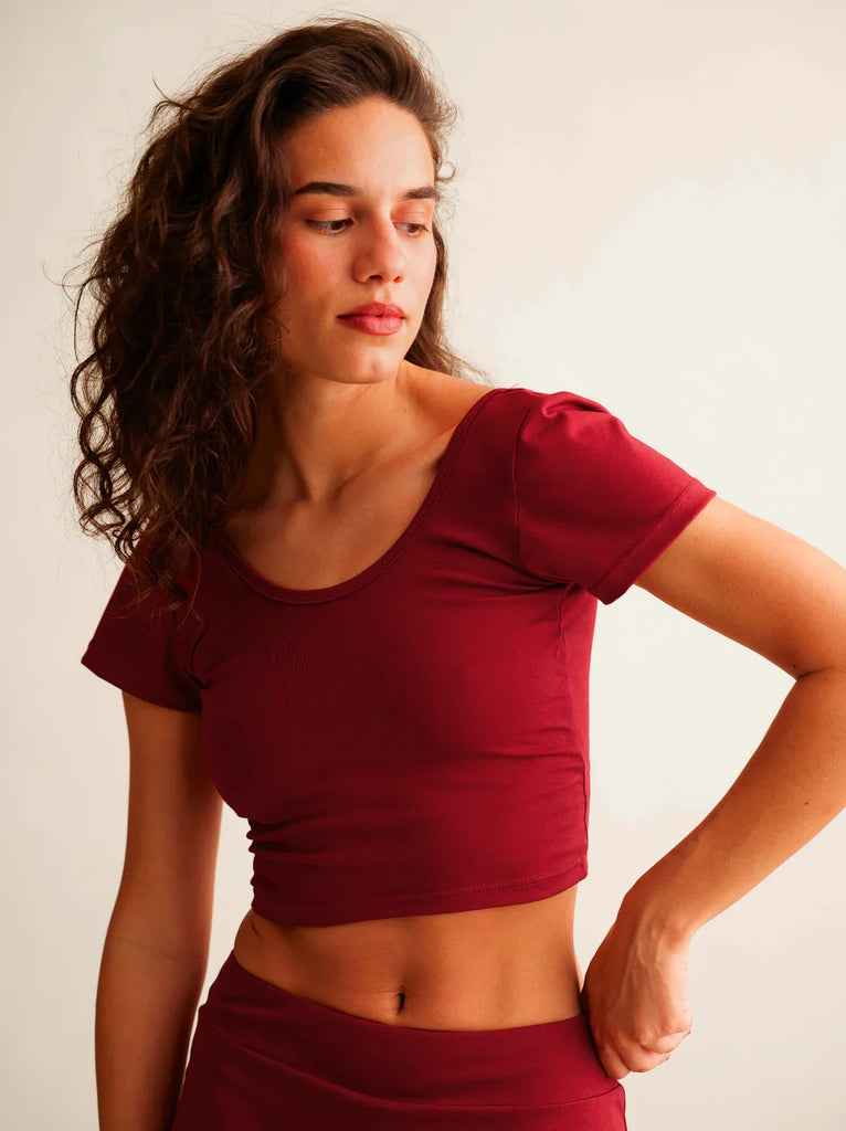 Ballerina Crop Top — Dark red on model — MYFASHIONFRUIT