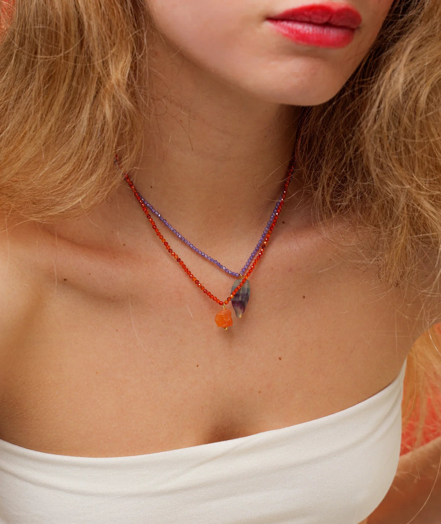Calinda Pendant — two beaded necklaces on model, detail — MYFASHIONFRUIT