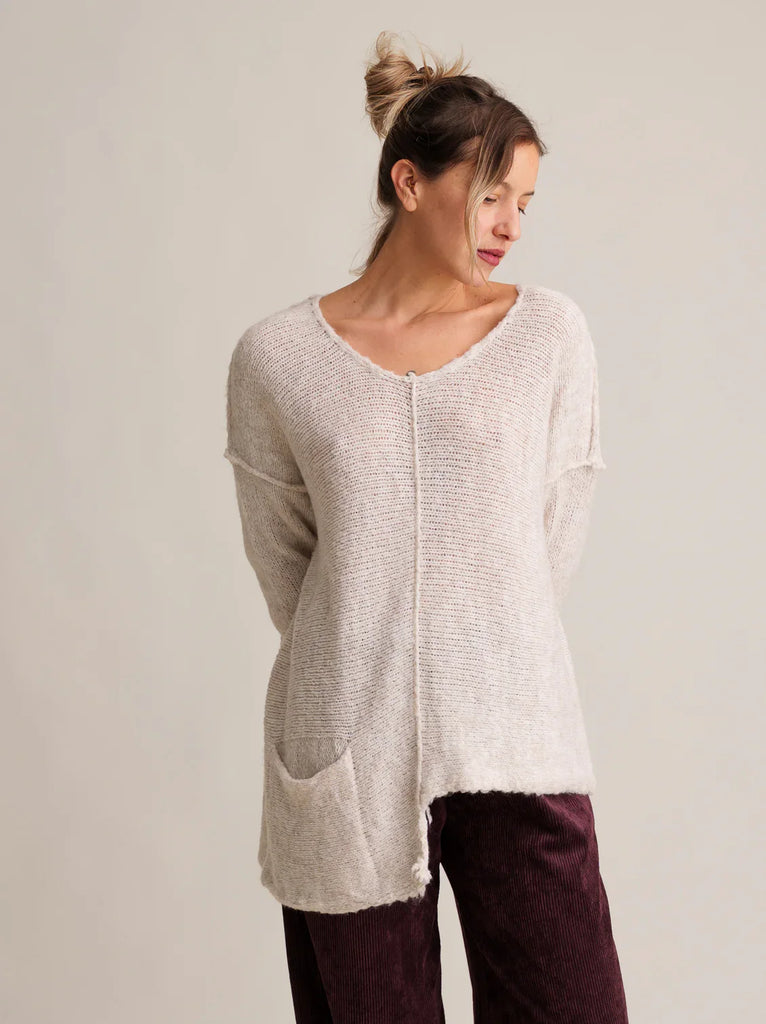 Lise Sweater — Beige knit sweater on model — MYFASHIONFRUIT