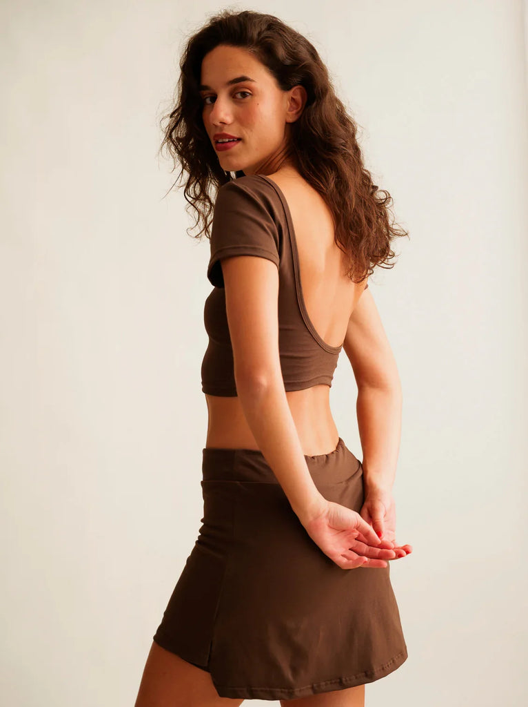 Madison Skirt — Brown skirt and top set on model — MYFASHIONFRUIT