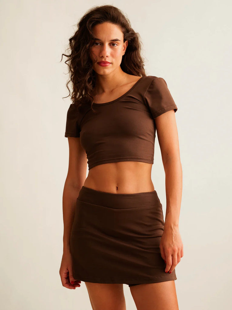 Madison Skirt — Brown skirt on model — MYFASHIONFRUIT