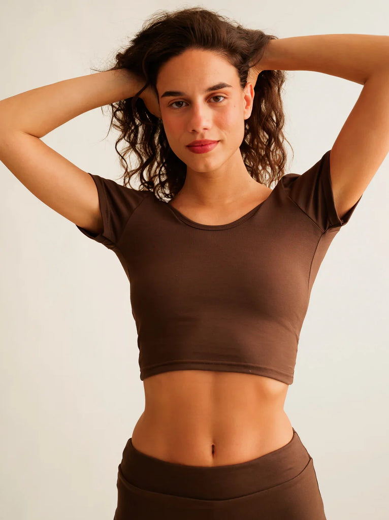 Ballerina Crop Top — Brown crop top on model — MYFASHIONFRUIT